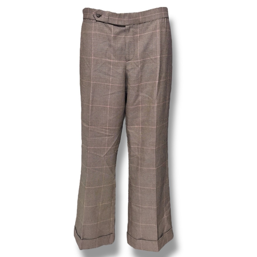 RALPH LAUREN BLACK LABEL Brown Tan Pink Glen Plaid Silk Cashmere Dress Trousers